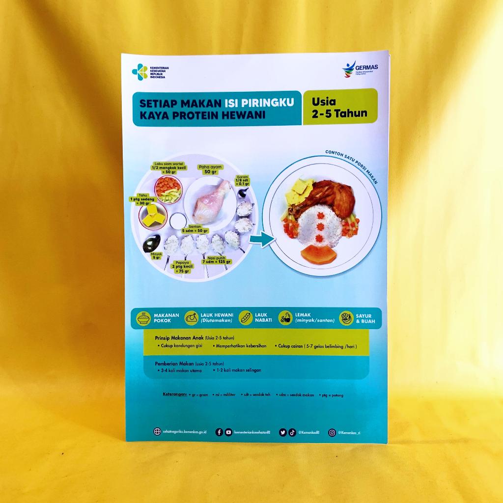 Poster Makanan Sehat | Takaran Gizi anak 2 sampai 5 Tahun | Poster Isi Piringku Protein Hewani | Pos