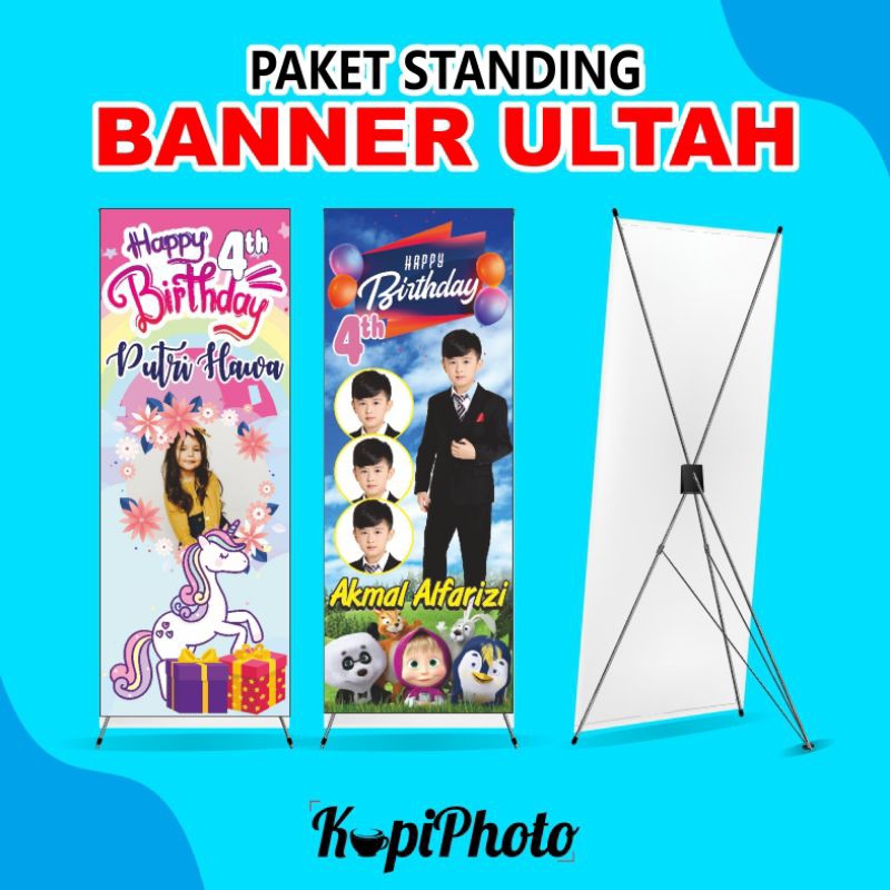 Cetak paket spanduk x banner dan y banner + tiang ULTAH / ULANG TAHUN / BIRTHDAY