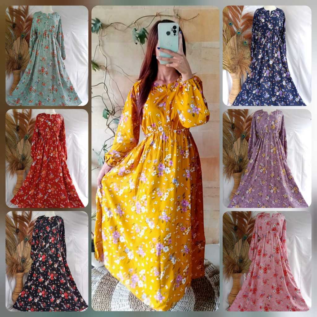 Gamis Rayon Bali Motif Bunga Cantik Adem Terbaru Kekinian