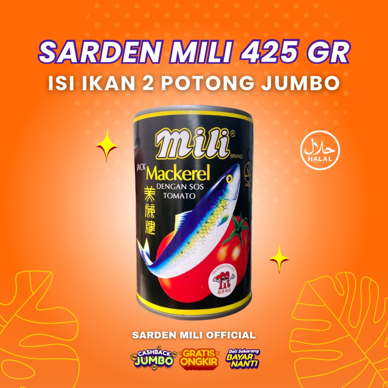 

Sarden Mili Besar 425gr (ISI IKAN 2 POTONG JUMBO) Original Malaysia No. 1, Exp 2027