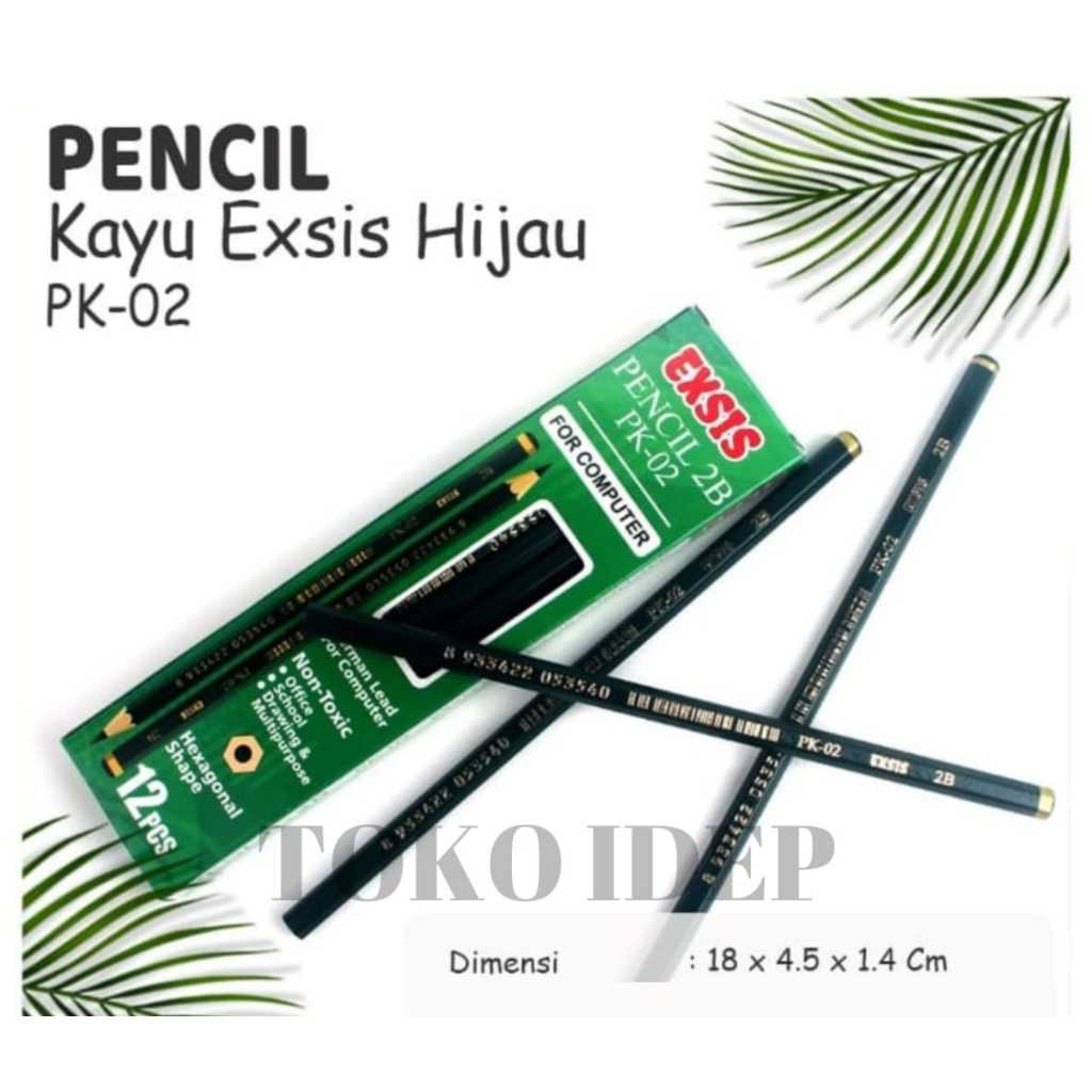 

1pack isi 12 Pensil 2B HIJAU EXSIS PK-02 / 12PCS Pencil Kayu 2B