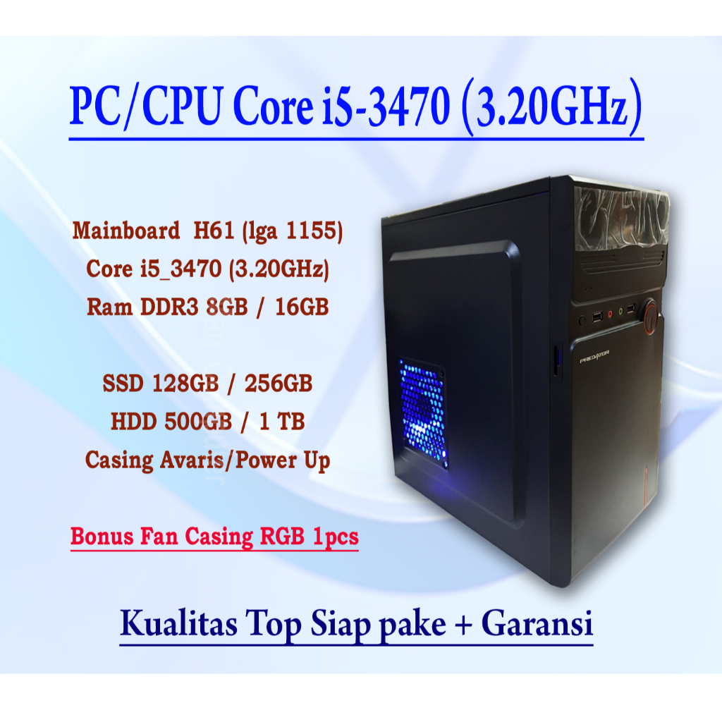 PC Rakitan Core i5 3470 Ram Ddr3 16GB BARU dan Garansi