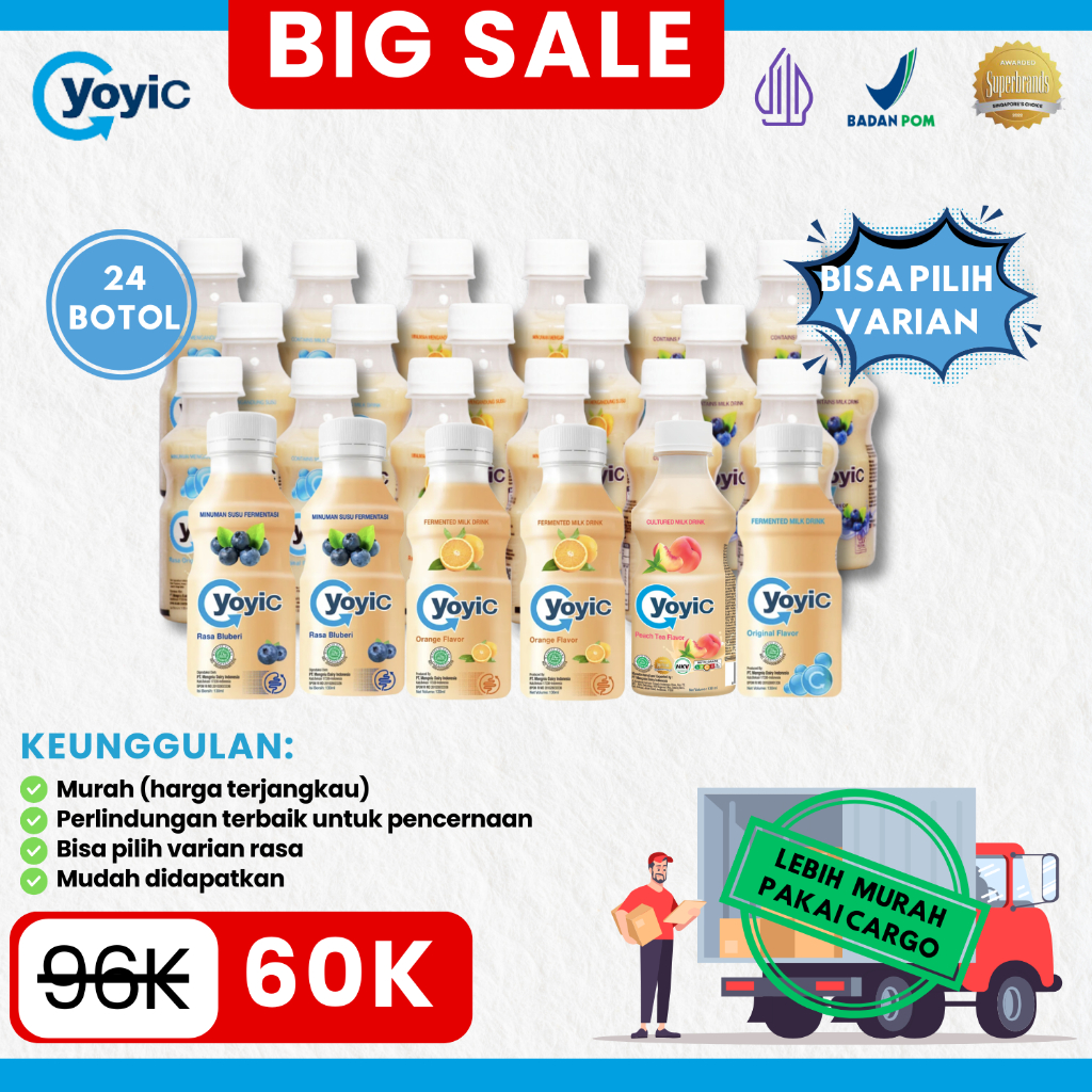 

24 Botol YoyiC Minuman Susu Fermentasi [Pilih Varian Rasa] 130 ML*24