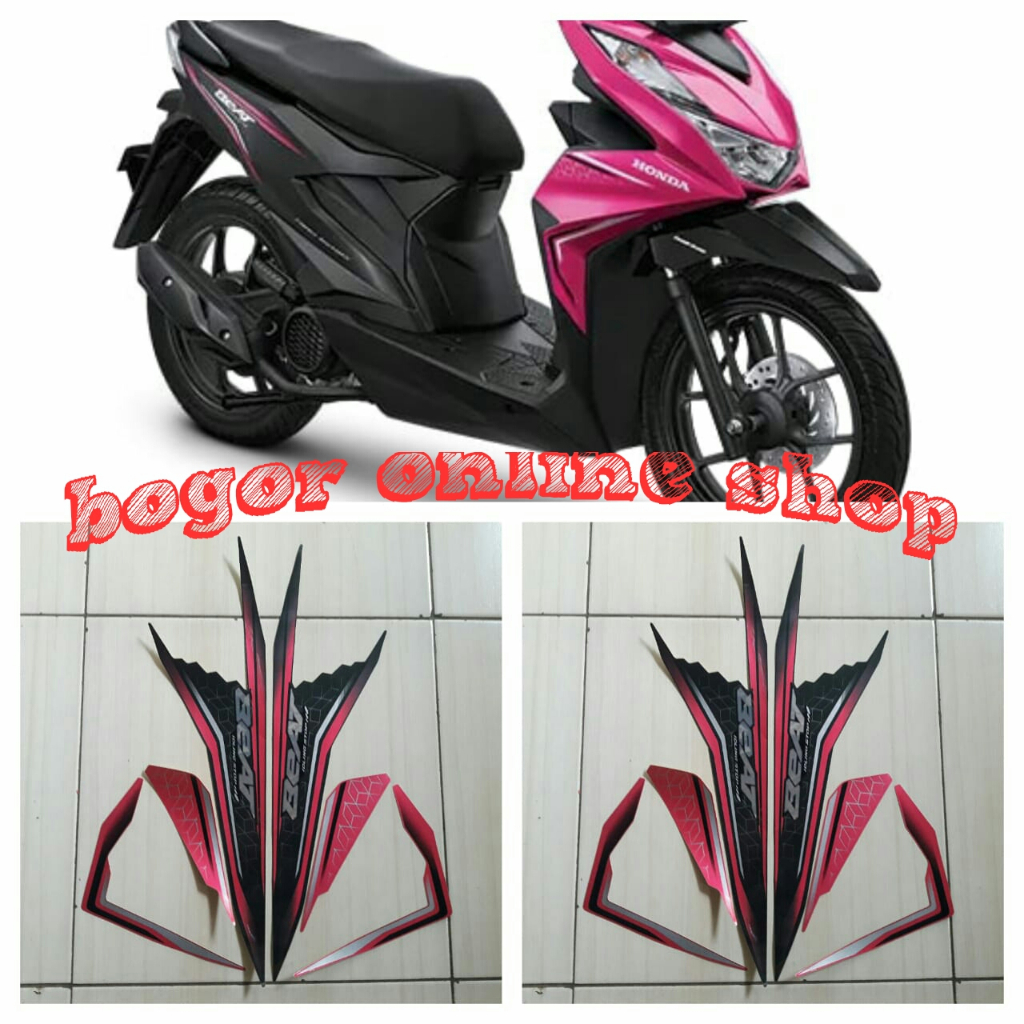 stiker motor beat fi iss 2020 hitam-pink