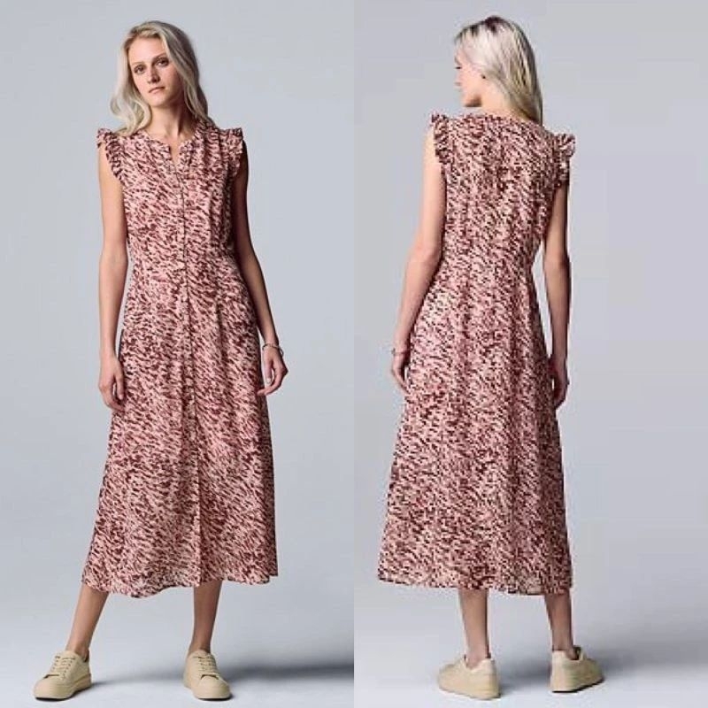 Simply vera verawang ruffle sleeve  button dress maxi