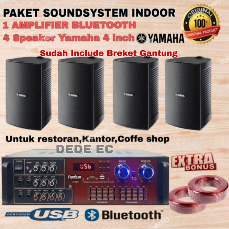 PAKET SOUND SYSTEM  CAFE SPEAKER YAMAHA 4 INCH+AMPLIFIER BLUETOOTH USB ORIGINAL