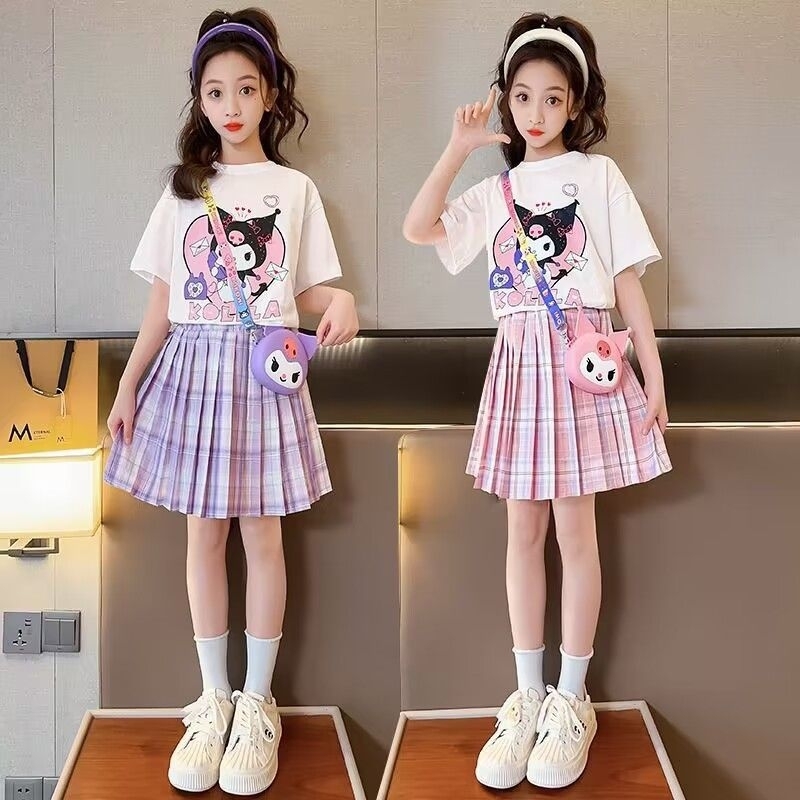 Baju Anak Setelan Rok Import (Kolila + Rok Kotak Ungu)