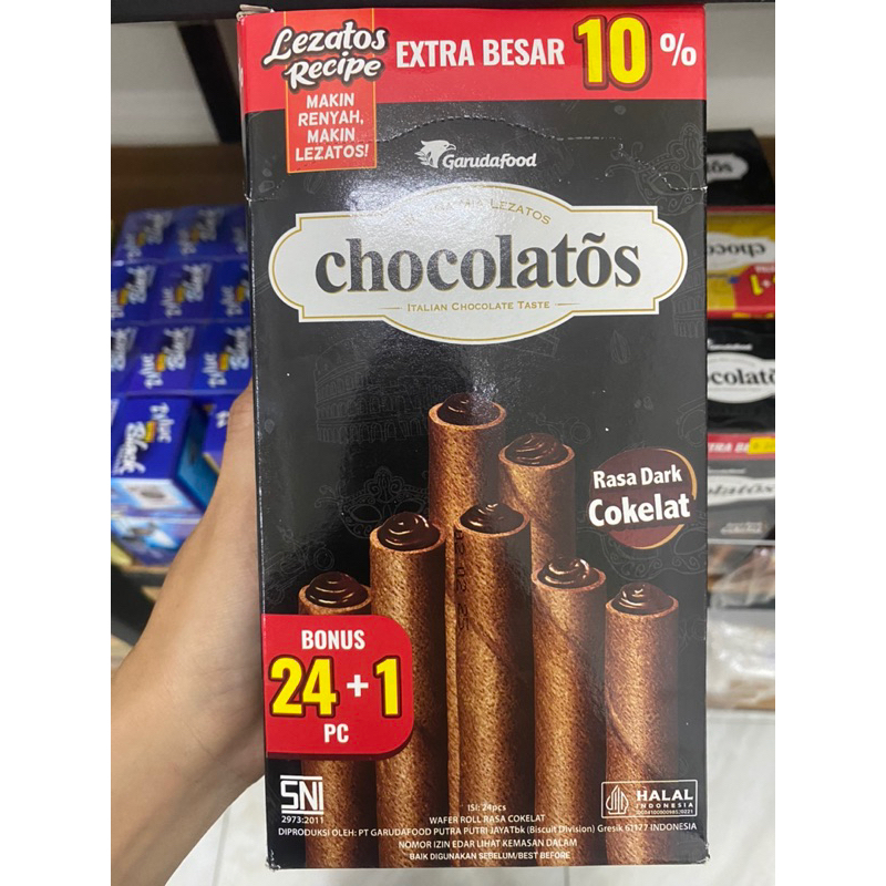 

WAFER ROLL CHOCOLATOS LONG EXTRA BESAR 10% ISI 24 + 1 PCS