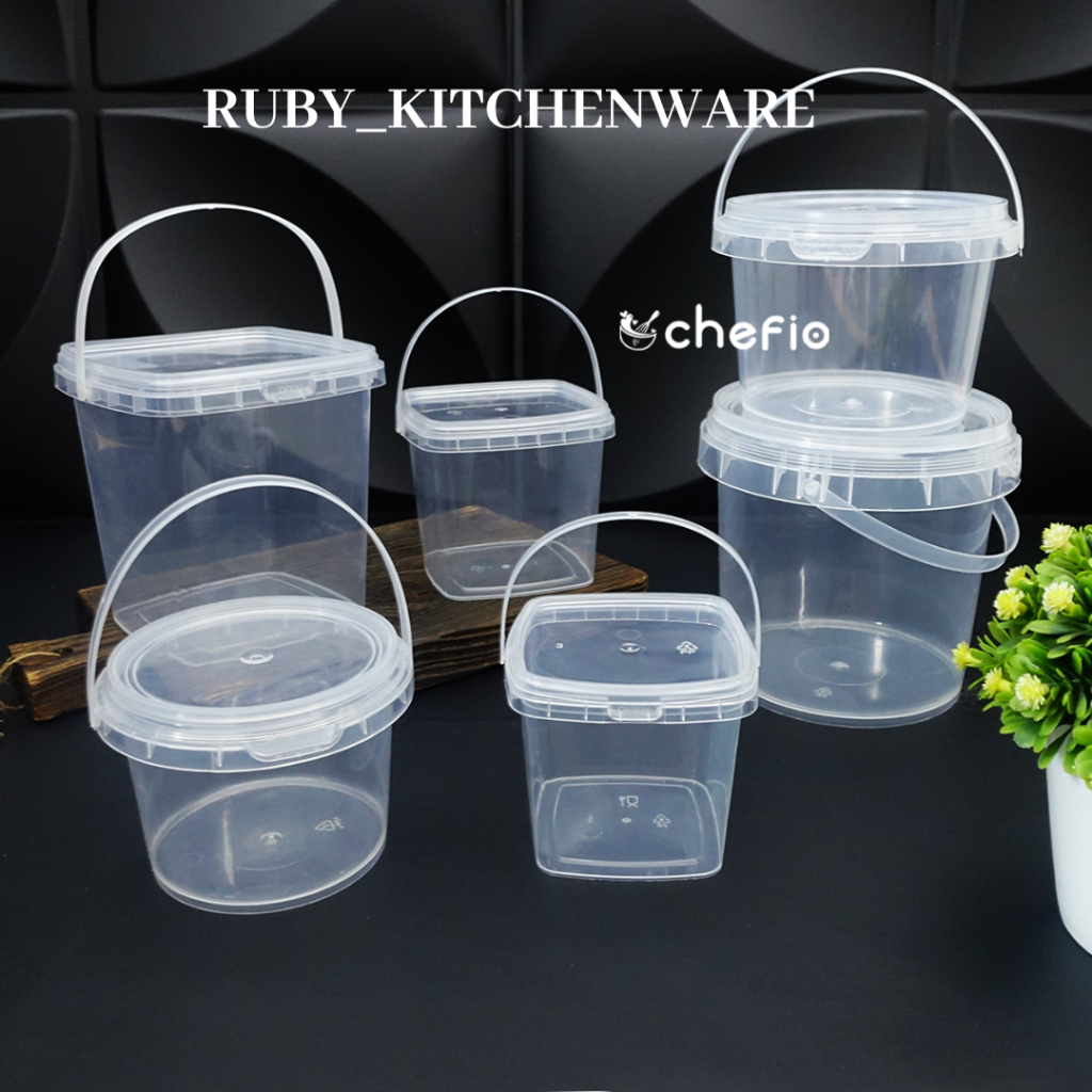 Ember Dessert Minuman Cup Ice Cream Toples Bucket Jar Handle Plastik