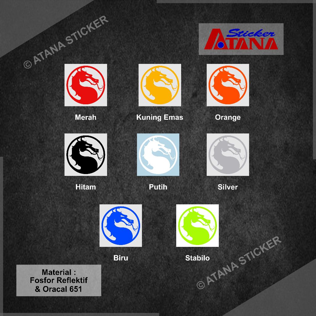 Stiker Cutting Mortal Kombat Combat Naga Dragon Liu Kang Kung Lao Subzero Scorpion Lord Raiden Shao 