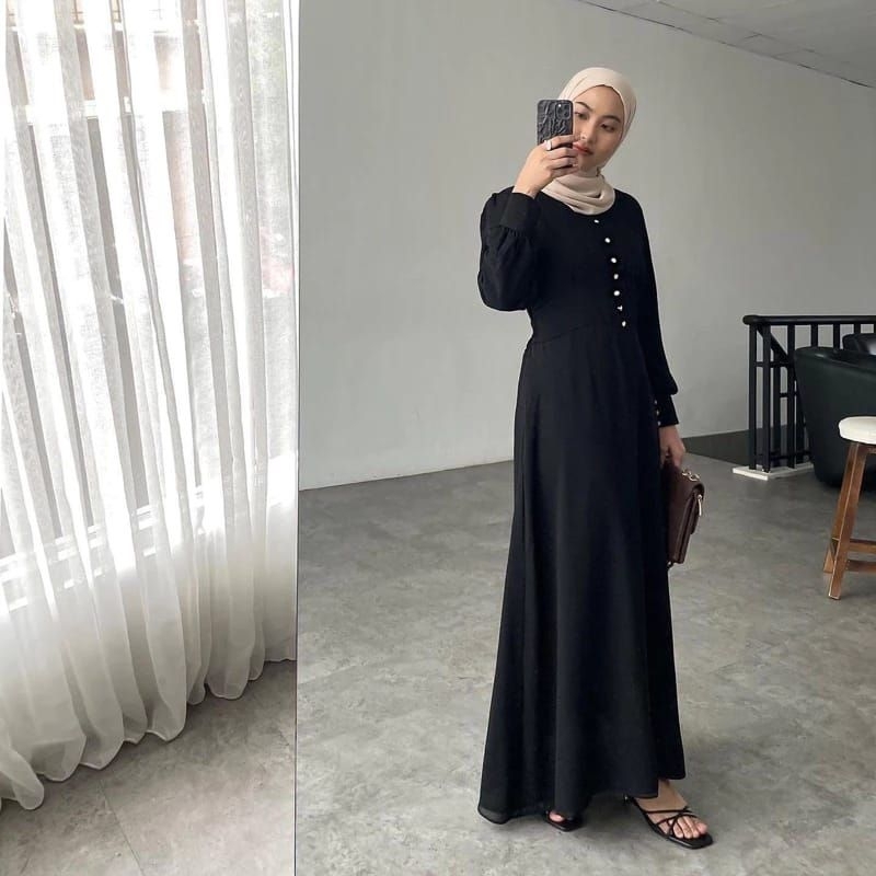 Arumi - Dress kasual - Gamis Kekinian lebaran - gamis polos tali samping - longdress big size-Hitam
