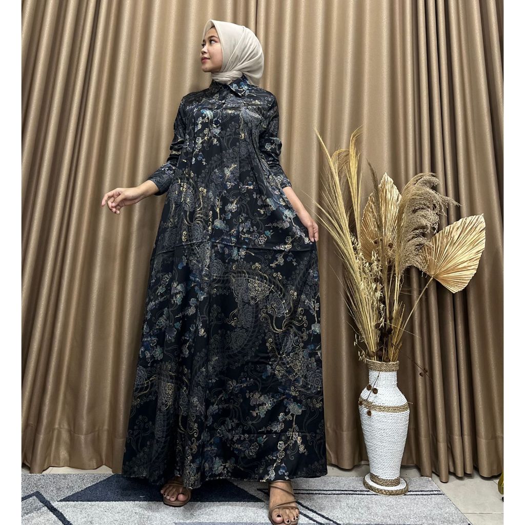LNY Nadia Gamis Lebaran Bahan Sutra Silk Mix Foil Korea All Size XL Mewah