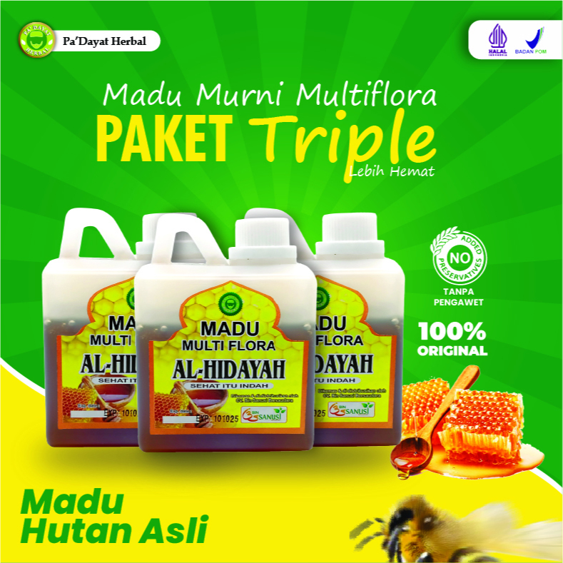 

AL HIDAYAH PAKET TRIPLE Madu Kesehatan Madu Hutan Liar Madu Multiflora Super 1kg Madu Kalimantan Madu 500 Gram