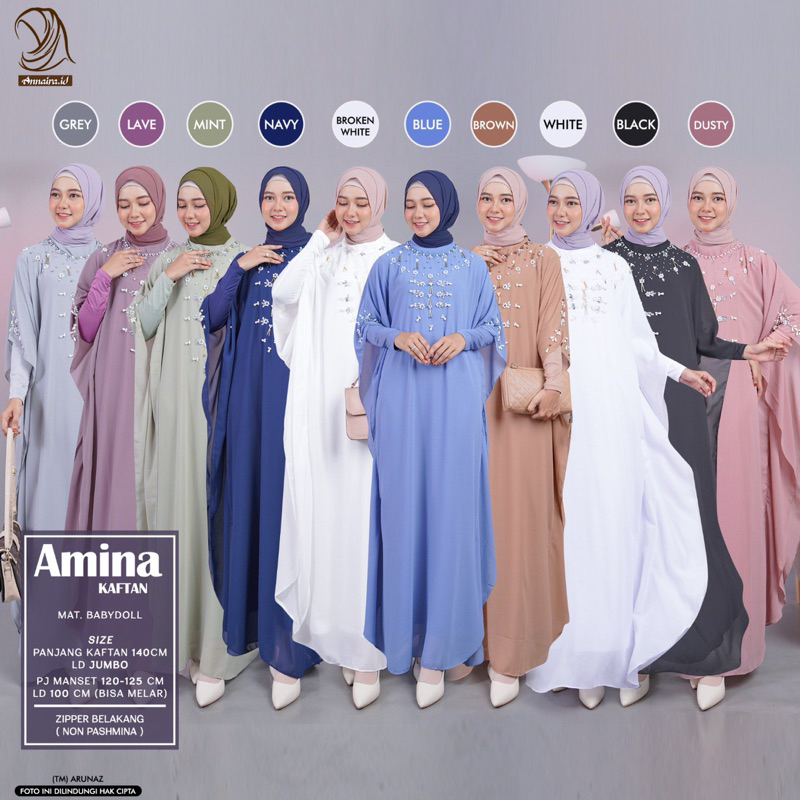 AMINA KAFTAN - KAFTAN BAHAN BABY DOLL PLUS MANSET BUAT LEBARAN BY ANNAIRA.ID