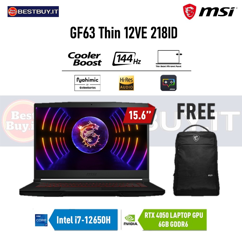 MSI GF63 THIN 12VE 218ID i7-12650H 16GB 512GB RTX4050 15,6" W11 144Hz