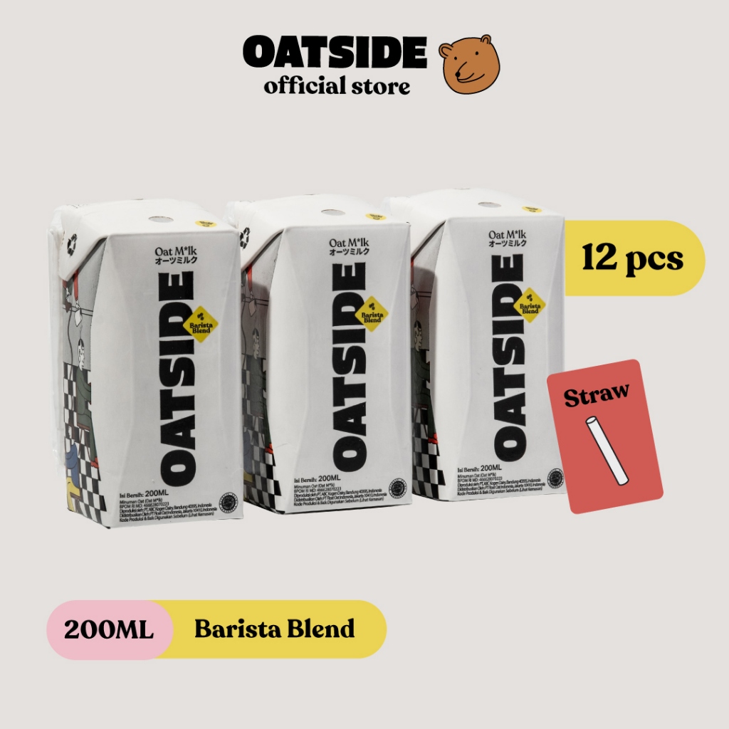 OATSIDE Mini Straw Oat Milk Barista Blend 200ml (12pcs) (Kemasan dengan Sedotan) | Susu Oat