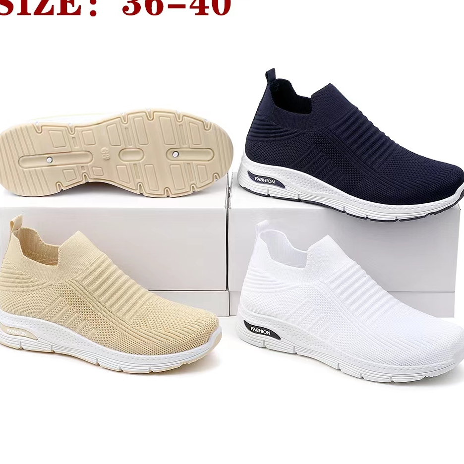 Sepatu Sneakers Wanita Rajut Slip On Tanpa Tali import