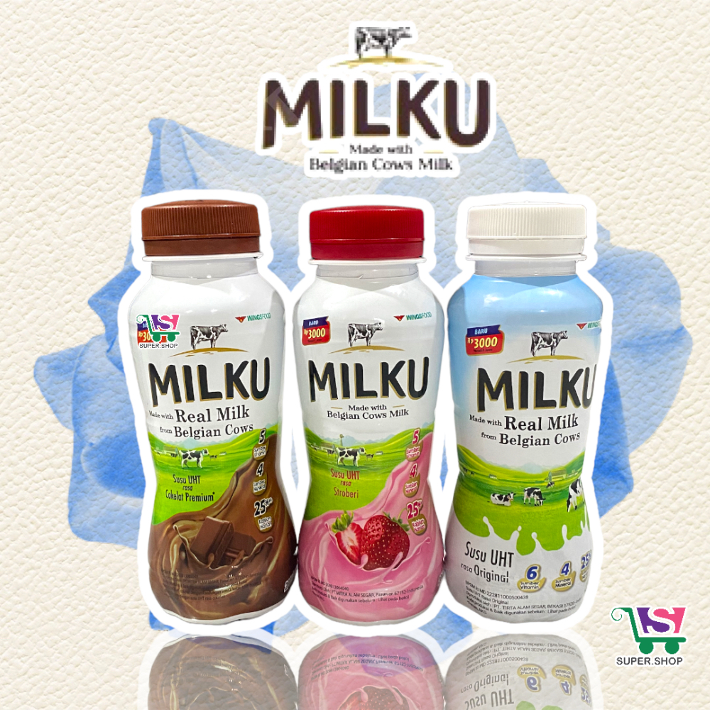 

MILKU Susu UHT Strawberry / Cokelat Premium Botol 200 ML