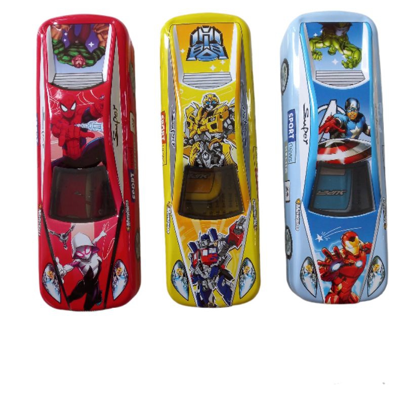 

Tempat pensil mobil spiderman, batman, captain america + bonus anak / Kaleng pensil mobil 2 susun + anak karakter captain america, batman, spiderman / Kotak pensil mobil