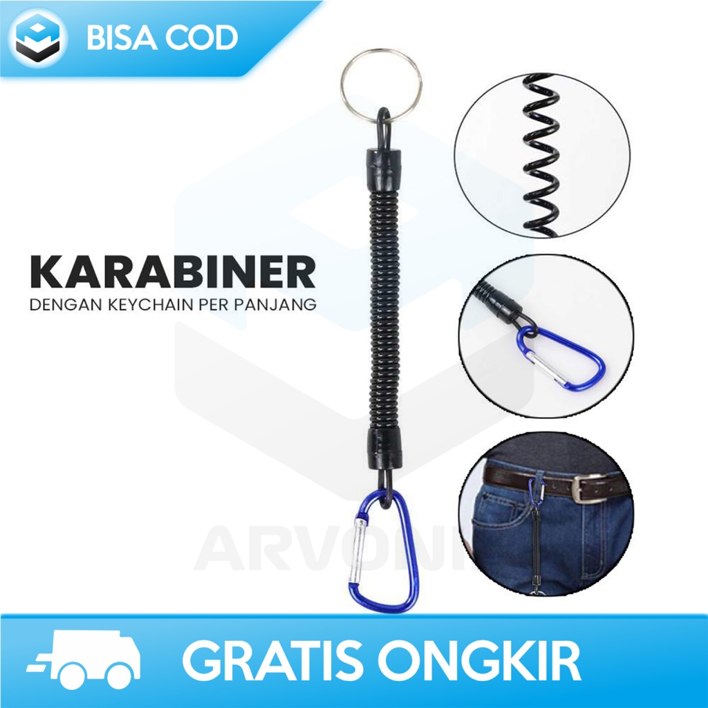 CARABINER GANTUNGAN KUNCI TALI PER PANJANG KEYCHAIN MOTOR MULTIFUNGSI