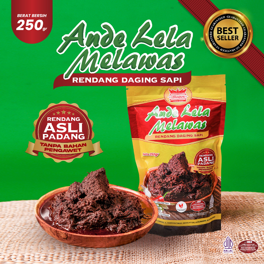 

[250 Gr] Rendang Daging Sapi Asli Padang "Ande Lela Melawas" Khas Silungkang Sumatera Barat | 250 Gram | Rendang Asli Padang | Makanan Siap Saji | Rendang Instan | Masakan Padang