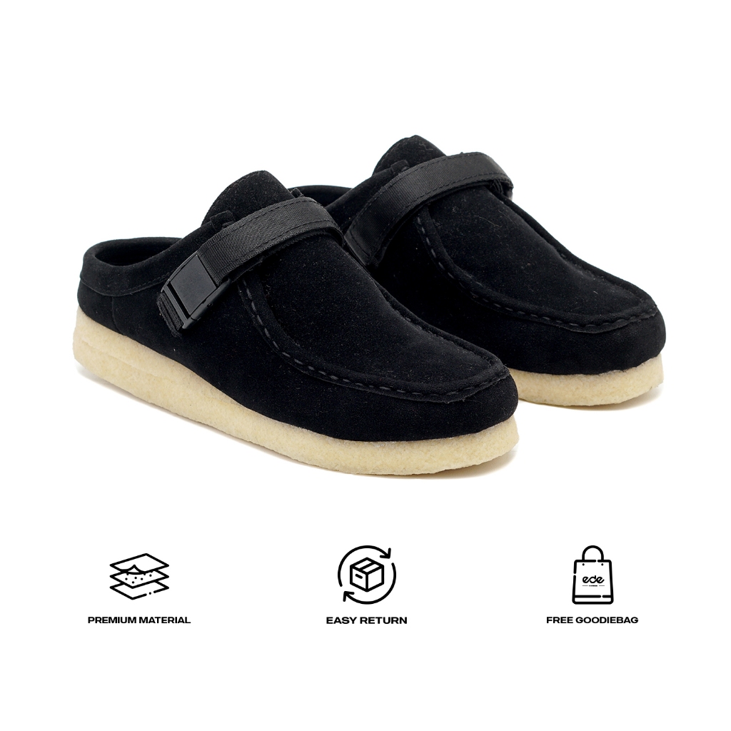 Edefootwear OCTA - Sandal Sepatu Mule Crepe Sole Kulit Suede Hitam Pria