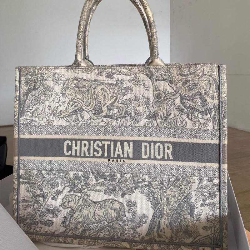 Preloved Christian Dior Large Toile De Jouy Book Tote in Gray 2021 - Authentic