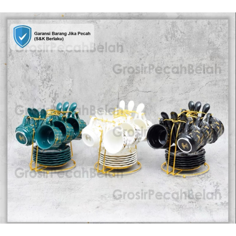 Cangkir Set Tea Set Gelas Rak Teh Kopi Motif Marble Fiorenza 812C