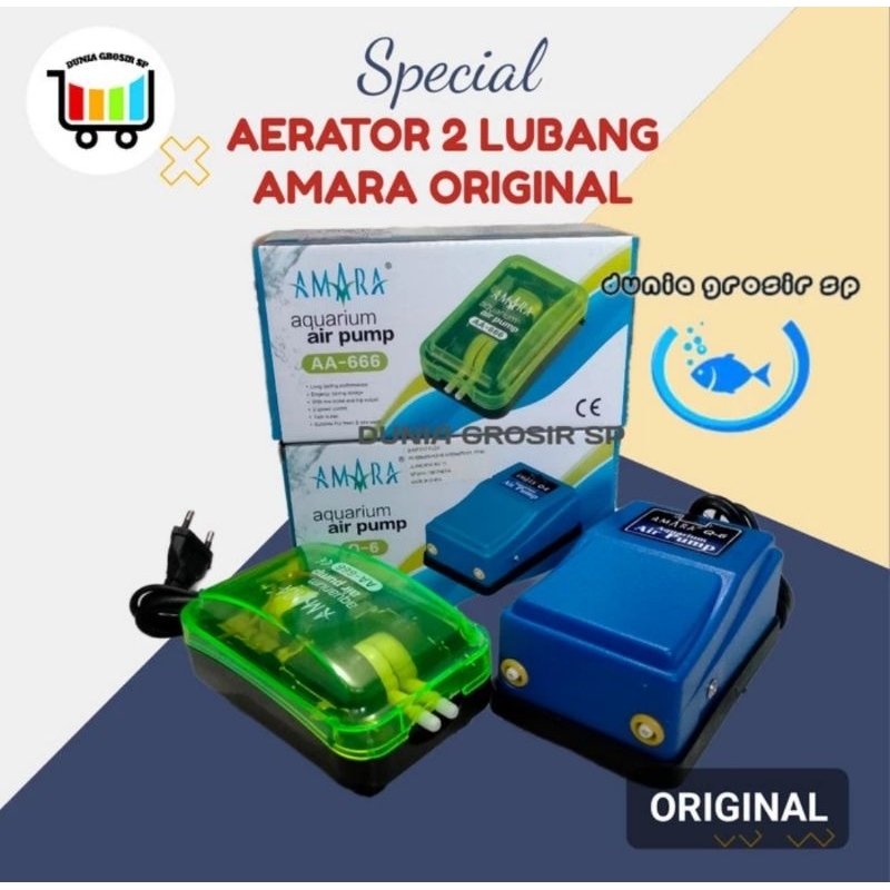 MESIN AERATOR AMARA 2 LUBANG POMPA GELEMBUNG UDARA AQUARIUM KOLAM IKAN