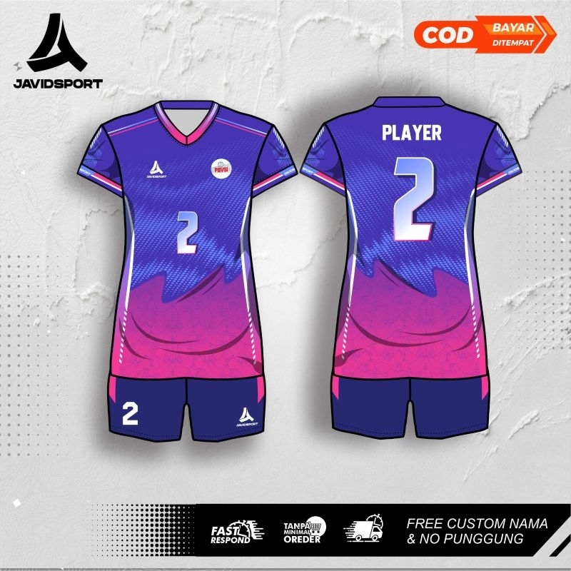 JERSEY VOLI CEWEK "WAVE PINK" FULL PRINTING CELANA FREE NAMESET, LOGO, SPONSOR