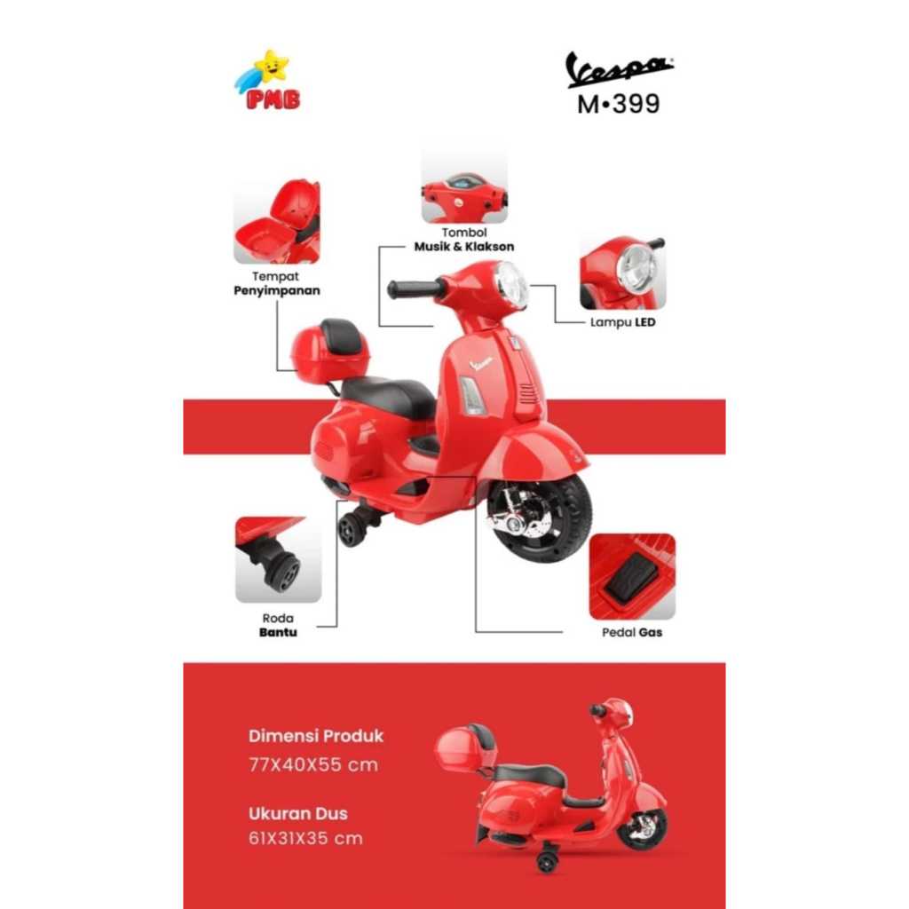 MOTOR AKI PMB M 399 VESPA BOX M399  MAINAN ANAK PMB Musik Charger