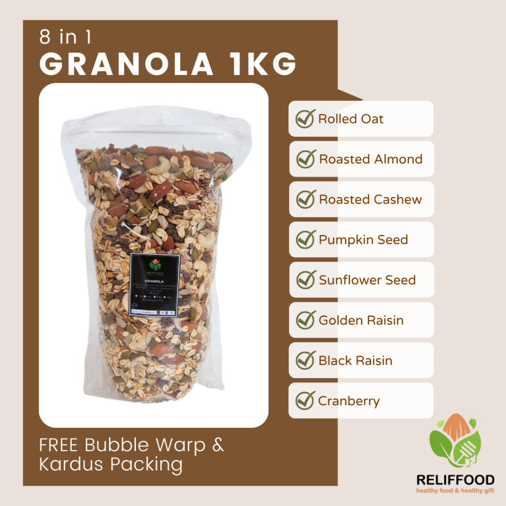 

GRANOLA 1 KG PREMIUM - OATMEAL SEREAL SARAPAN SEHAT PRAKTIS 8 IN 1