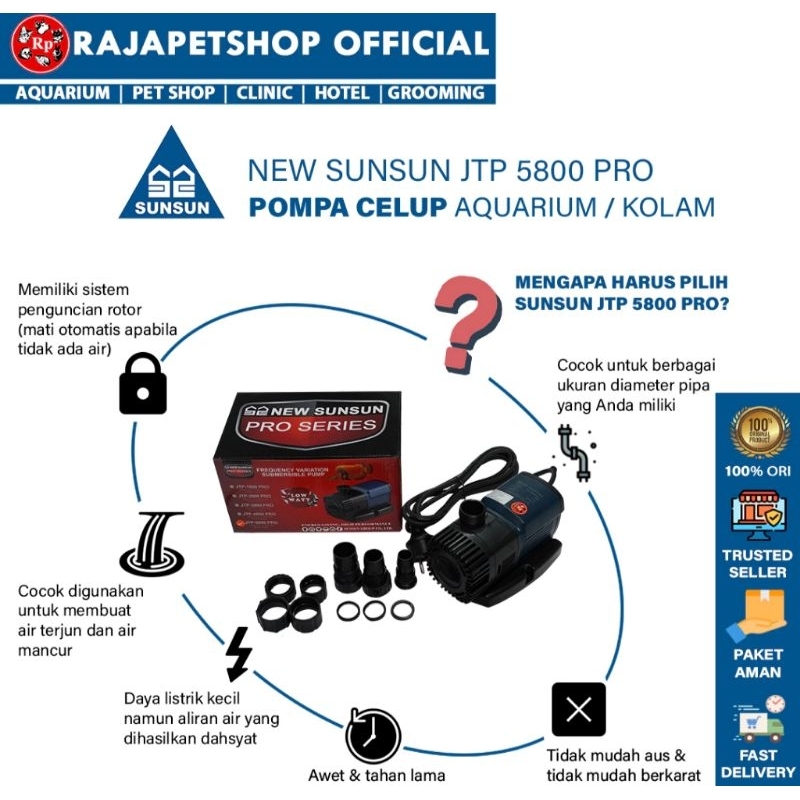 pompa celup kolam koi sunsun jtp pro 5800 mesin pompa air sun sun jtp pro 5800l/h