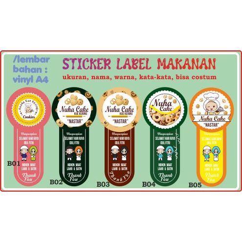 

STICKER MAKANAN jual per lembar bahan vinyl A4 135gsm, bisa costum warna, kata kata, ukuran, + cutting + laminasi