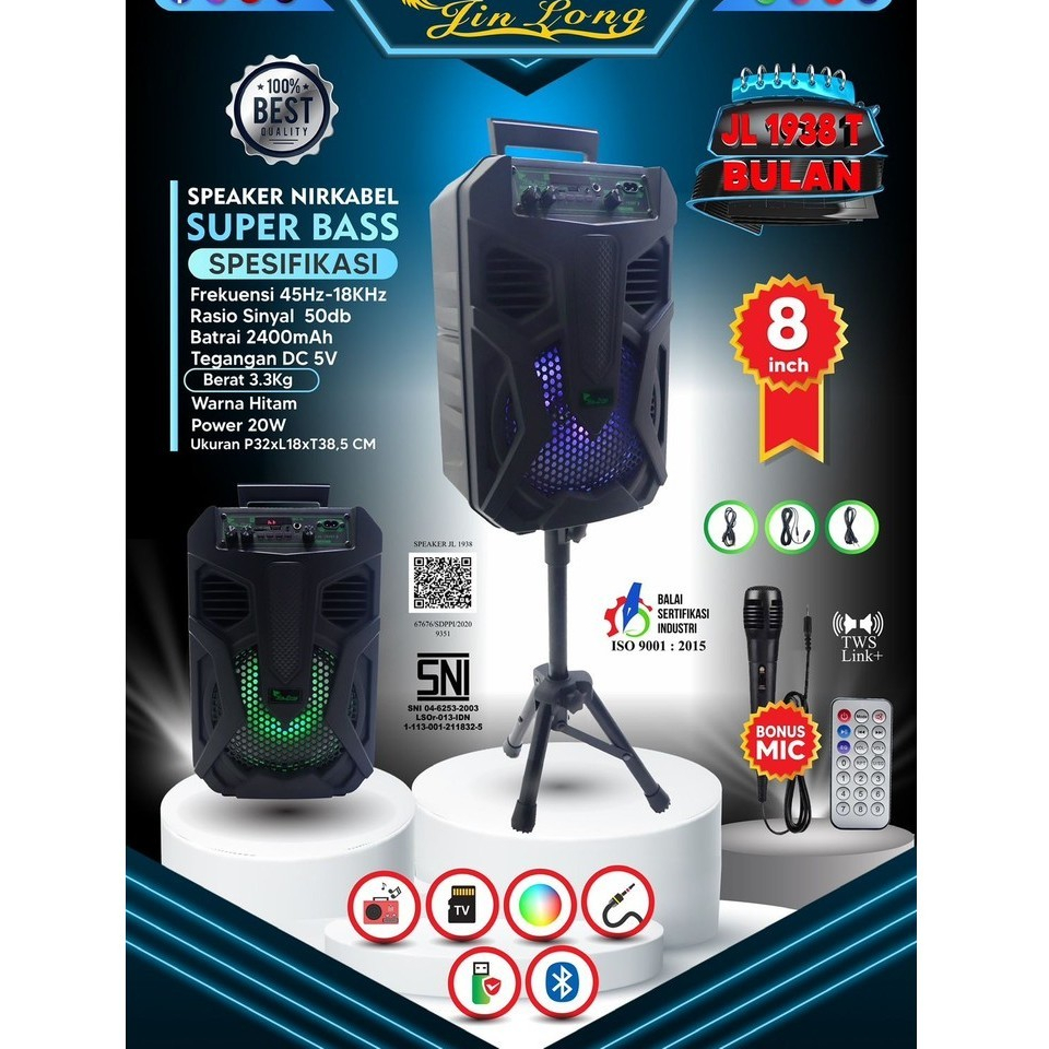 SPEAKER JINLONG JL 1938T MOON | Speaker Jinlong Jl 1938BT Moon Ukuran 8 Inch
