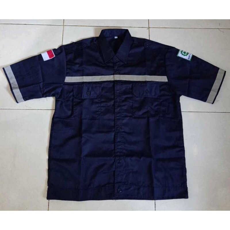 Baju Safety lengan pendek wearpack safety free logo k3 dan bendera