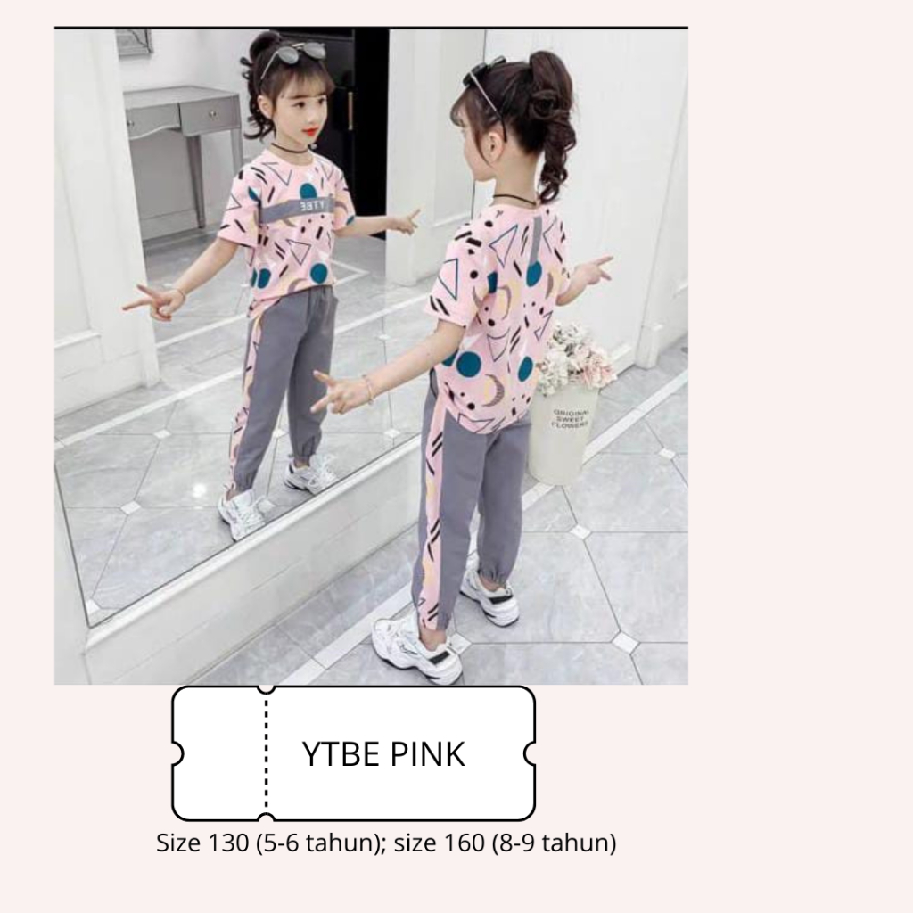 Setelan Baju Kaos Tangan Pendek Anak Tanggung Cewek Umur 4-9 Tahun