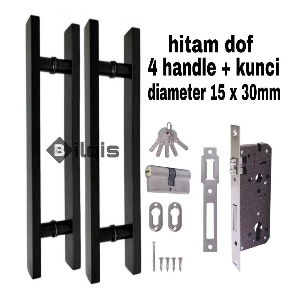 Paket 2 pasang handle pintu kaki tembus 45cm 60cm set kunci model kotak tarikan gagang pintu rumah h
