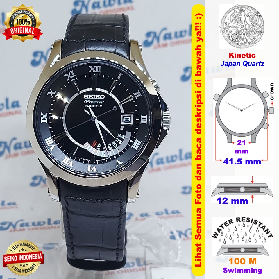 Seiko Premier SRN005P1 Kinetic Sapphire Leather - Jam Tangan Pria SRN005