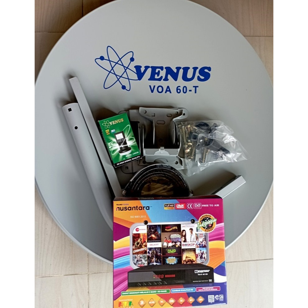 Nusantara Strawberry Satellite Receiver HD lengkap Dish Parabola 60cm & LNB & Kabel
