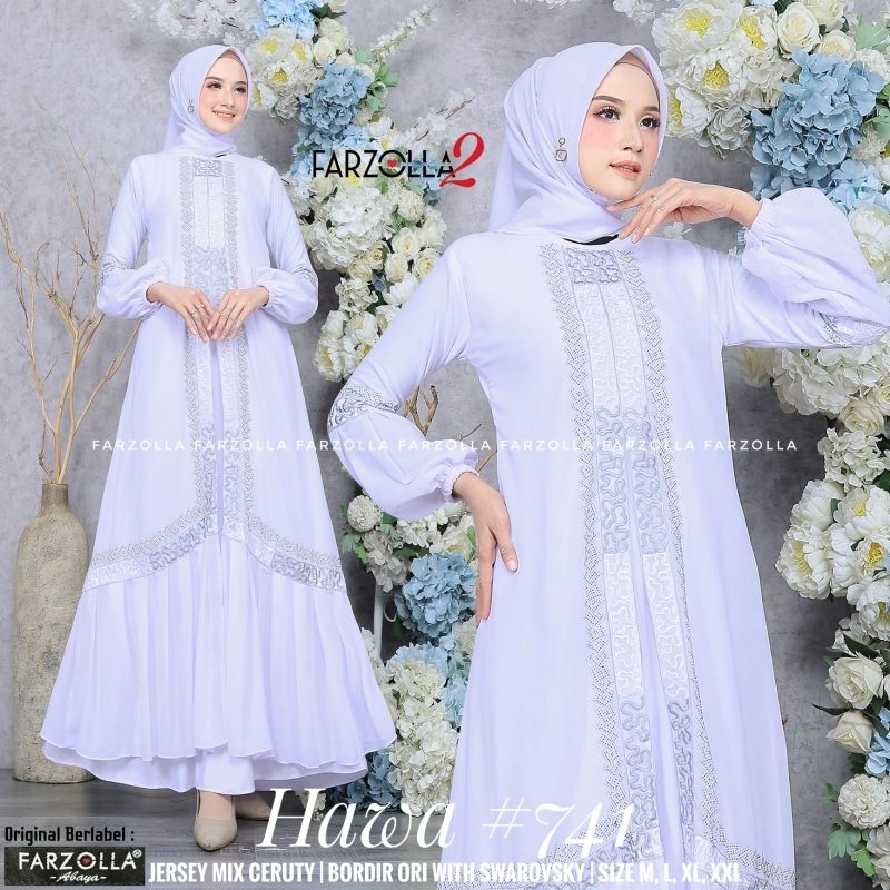 gamis turkey hawa #741 abaya putih lebaran bahan jersey korea mix ceruty ori farzolla