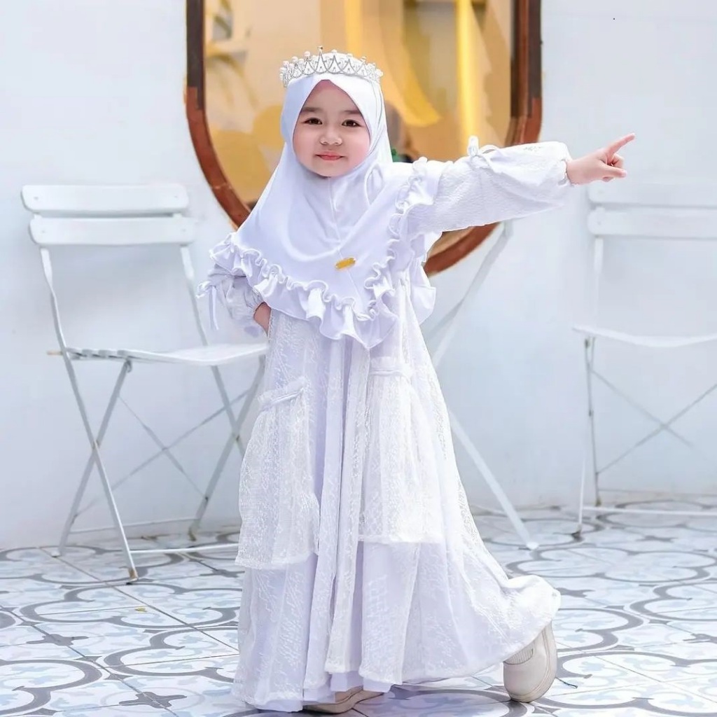 NAMIRA KIDS SYAR'I SET KHIMAR Bahan Crinkle Airflow Premium Mix Brokat Gamis Anak Long Dress Anak Pe