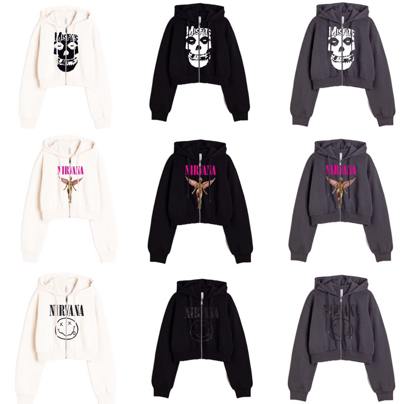 HNM NEW NIRVANA SMILE MISFITS UTERO CROP TOP ZIPPER SWEATER