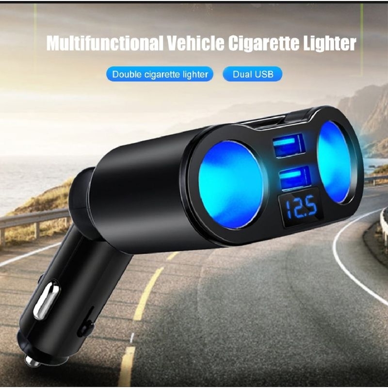 Car Charger Dual USB Cgaret Lighter Interface LED Voltage Display