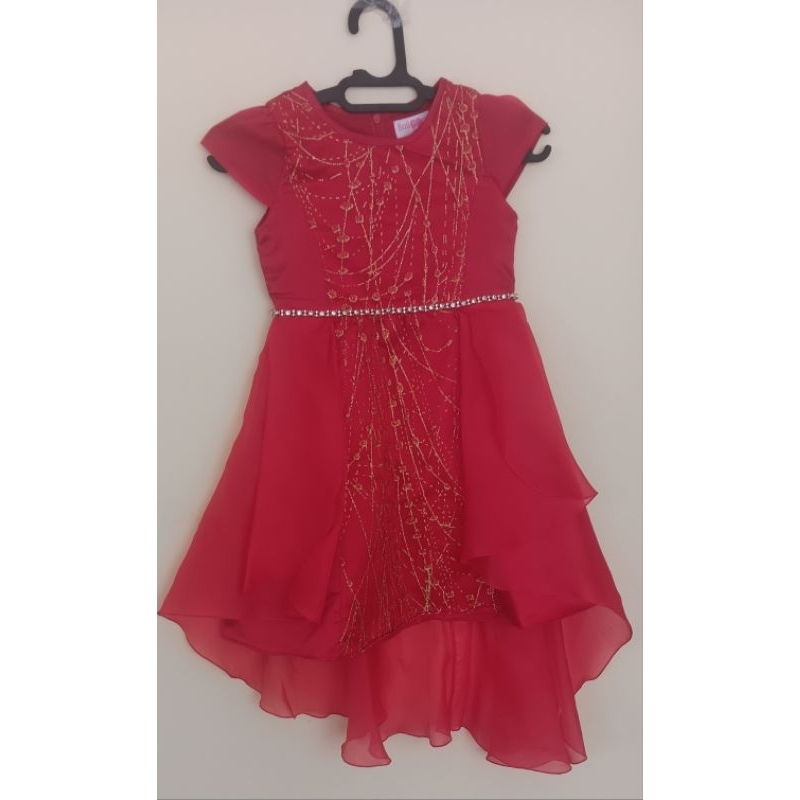 Gaun Anak Perempuan Ekor Panjang Merah