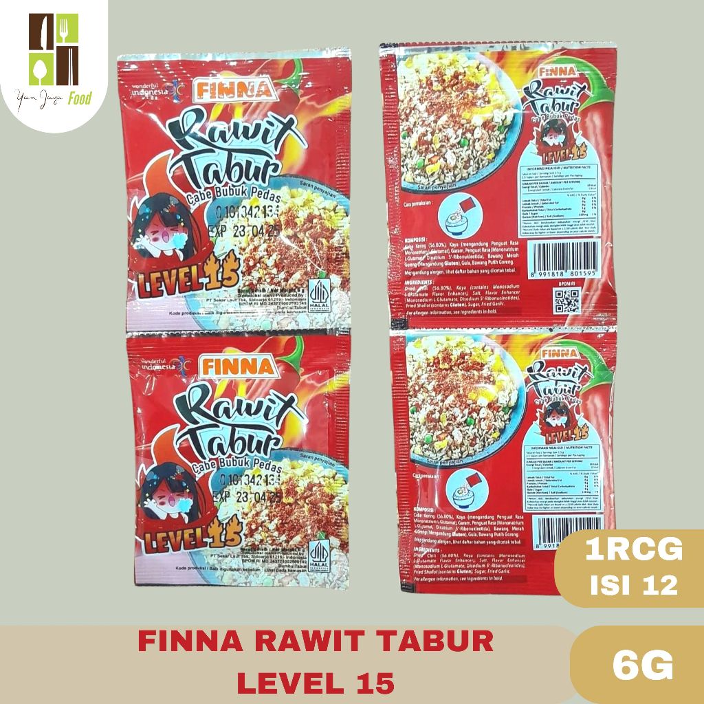 

Finna Rawit Tabur / Cabe Bubuk Pedas Level 15 Sachet 6g 1RENCENG/12PCS