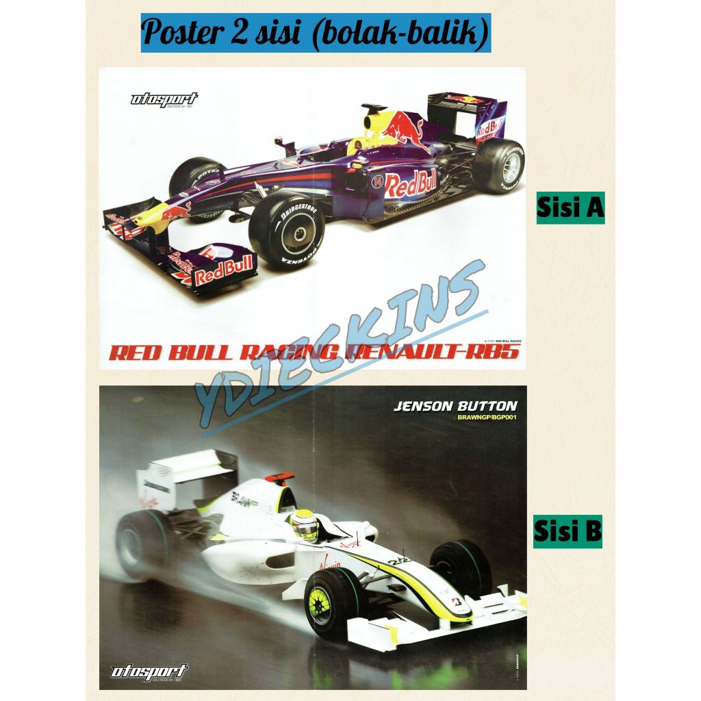 Koleksi Hobi Poster Race "Red Bull Racing Renault-RB5" & "Jenson Button"