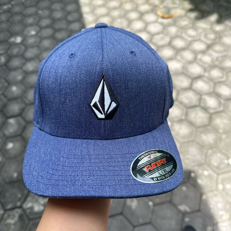 PLANET SURF VOLCOM topi full stone heather navy flexfit NEW ORIGINAL 100%