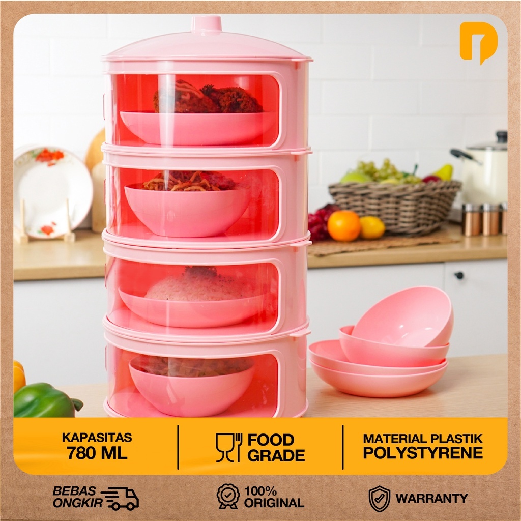 TUDUNG SAJI SET 4 SUSUN PINK | TEMPAT MENYIMPAN MAKANAN YANG KEKINIAN | TUDUNG SAJI MODERN | TECHNOP