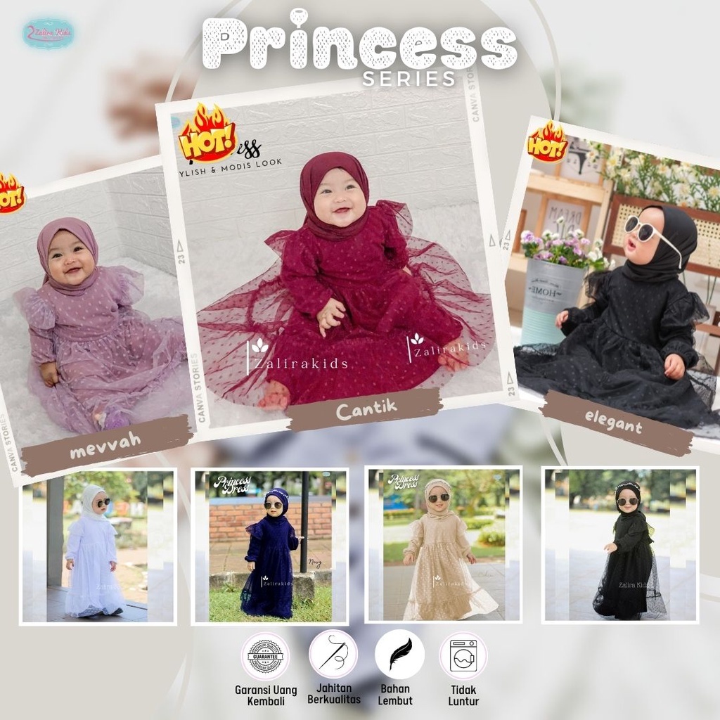 Zalira Kids Original Princess Series SET JILBAB Gamis Lebaran Anak Perempuan Mewah dan Nyaman terlaris | Gamis Anak Pesta Perempuan